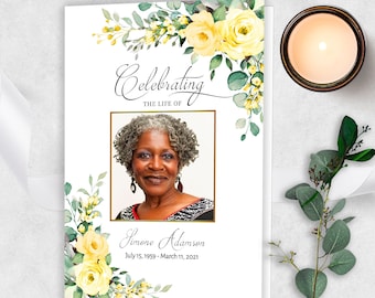 Editable Funeral Program Template, Memorial Service Template, Yellow Memorial Program, Order Of Service, Obituary Program F-MELINA