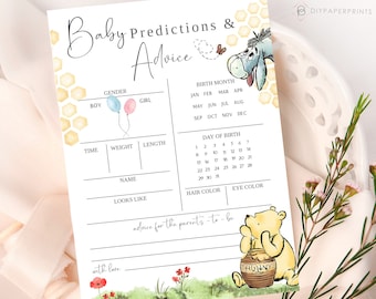 Winnie the Pooh Baby Shower Prediction Card Template (Digital)