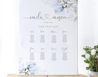 Blue Wedding Seating Chart Template Blue Floral Wedding Table Plan Editable, Printable Seating Sign Digital, Blue Wedding Chart W-IZZY BL