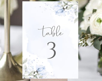 Wedding Table Number Name Card Template, Wedding Table Number, Wedding Printable, Blue Floral, Editable Instant Download, W-IZZY BL