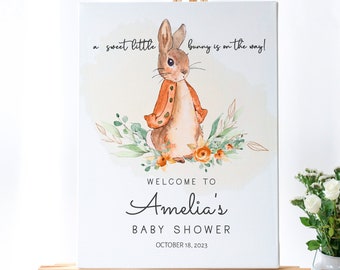 Peter Rabbit Baby Shower Welcome Sign, Baby Rabbit Decorations, Baby Shower Poster, Welcome Little Bunny Instant Download, PETER RABBIT
