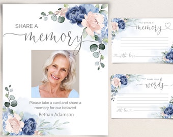 Funeral Share a Memory Card Template, Blue, Pink Funeral Memorial, Printable, Editable Funeral, Words of Comfort, INSTANT DOWNLOAD, F-ELANNA