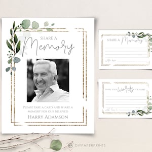 Funeral Share a Memory Card Template, Greenery Funeral Memorial , Printable, Editable Funeral, Words of Comfort, INSTANT DOWNLOAD, F-DALE