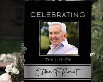 Black Funeral Sign, Men's Funeral, Celebration of Life Decoration, Black and Silver Funeral Sign, Memorial Sign, Funeral Décor, F-GEZ