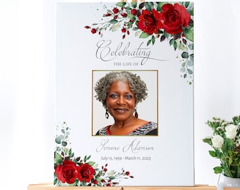 PotteLove Red Roses Memorial Plaque Aluminium Metal Sign 8"x12" Sign Custom Personalised Text Funeral