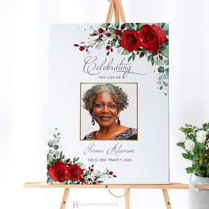 Editable Funeral Sign, Red Roses Memorial Sign, Celebration of Life Welcome, Editable Funeral Welcome Sign, Funeral Sign, F-BIRNIE