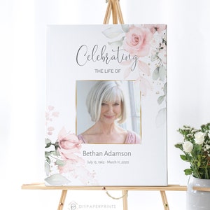 Funeral Welcome Sign, Editable Celebration of Life Decoration, Pink Floral Memorial Sign, Funeral Décor, F-IZZY
