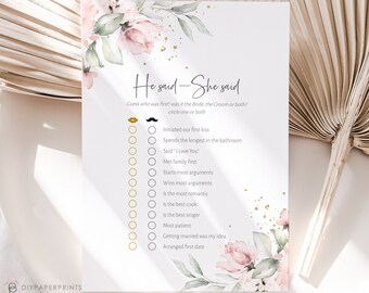 Editable Bridal Shower Game, He Said She Said, Guess Who Said It Game, DIY Party Game, Bachelorette Party Questions, Bridal Quiz - W-IZZY 2