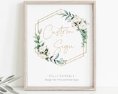 Wedding Signs, Custom Wedding sign, Printable Sign Template, Greenery Wedding, White Rose, Eucalyptus INSTANT DOWNLOAD, JASMIN