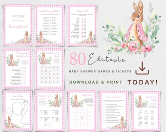 Peter Rabbit Baby Shower Games Bundle, Pink Peter Rabbit Baby Shower Games, Girl Peter Rabbit Shower Games, Peter Rabbit BSGB