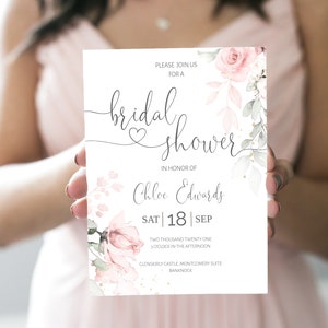 Bridal Shower Invitation, Blush Pink Bridal Shower Invite, Boho Bridal Shower Template, 100% Editable Text, Instant Download, W-IZZY