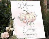 Pink Pumpkin Baby Shower Welcome Sign, Floral Template (Digital Download)