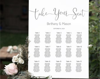 Seating Chart Template, Modern Minimalist Calligraphy, Wedding Table Seating Plan Sign, Printable INSTANT DOWNLOAD - MINIMALIST