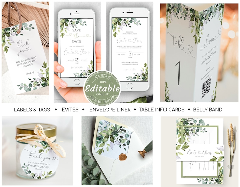 Wedding Stationery Bundle Template Set Eucalyptus Greenery Etsy
