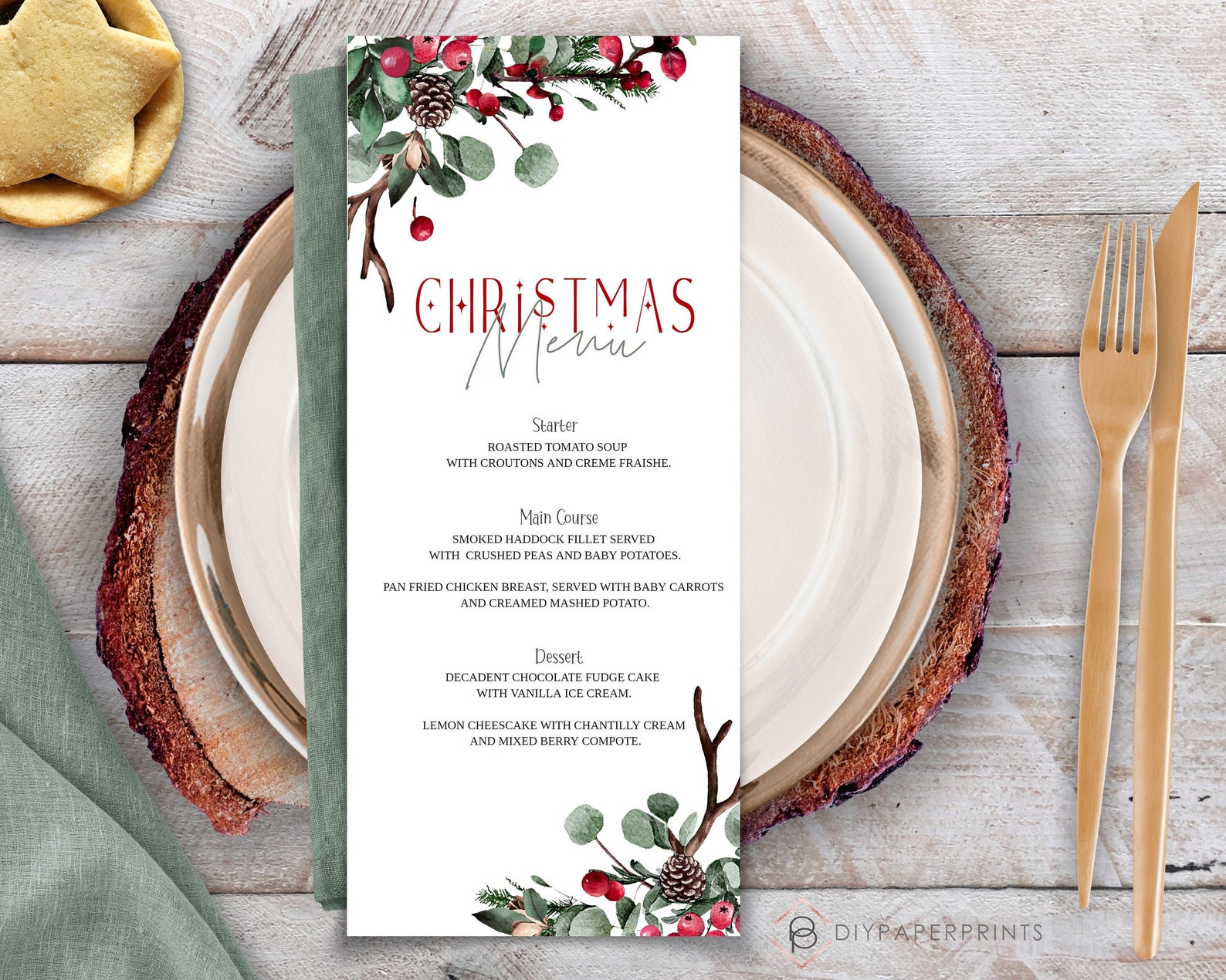 Christmas Berry Menu Template, Printable Holiday Menu (instant Download ...