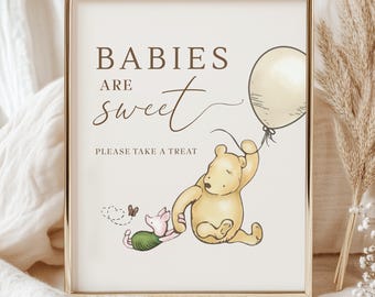 Winnie the Pooh Baby Shower Sign: Dessert Table Decor (Printable Template Canva) WD1
