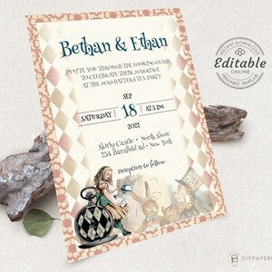 Alice in Wonderland Themed Wedding Invitation Template Suite, Wedding ...
