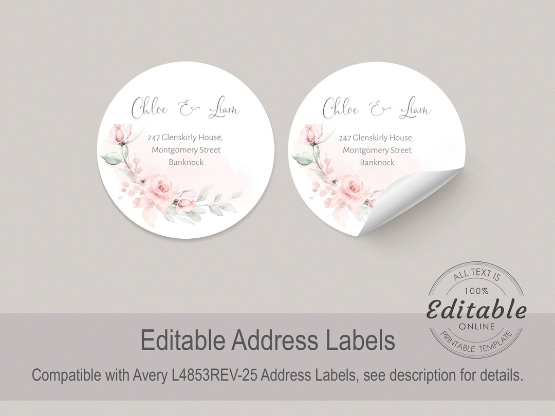 Round Envelope Address Label, Pink Floral Label, Wedding Seal Stickers ...