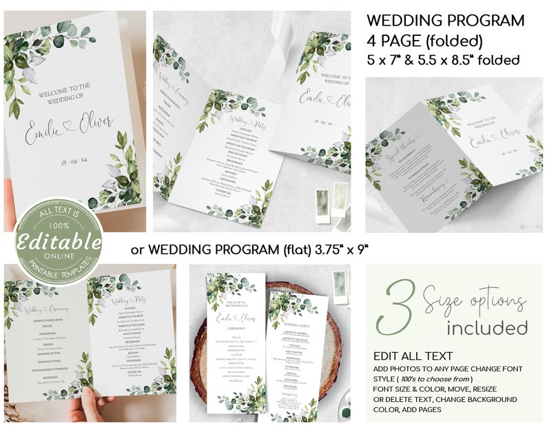 Wedding Stationery Bundle Template Set Eucalyptus Greenery Etsy