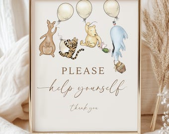 Winnie the Pooh Please Help Yourself Template: Baby Shower Activity (Canva Template Digital Download) WD1