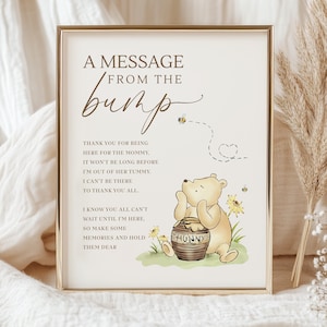 Winnie the Pooh Baby Shower Sign, Message From Bump (Digital Template Canva) WD1
