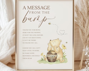 Winnie the Pooh Baby Shower Sign, Message From Bump (Digital Template Canva) WD1