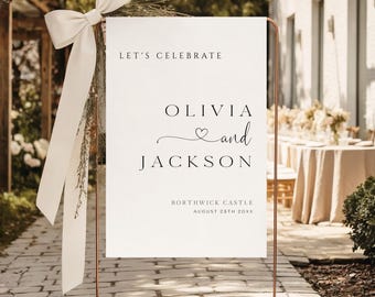 Cartel de bienvenida para bodas modernas, póster minimalista personalizado impreso o digital, lienzo o cartón pluma A1 A2 A3