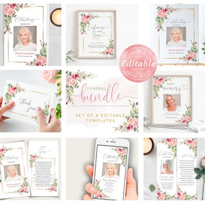 Blush Pink Funeral BUNDLE Set, Funeral Bundle Set, Funeral Memorial Pack, Pink Celebration of Life, In Loving Memory, DIY funeral, F-MILLIE