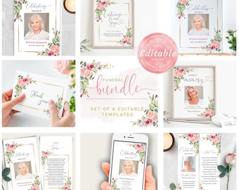 Blush Pink Floral Funeral Bundle Set (Digital Download)