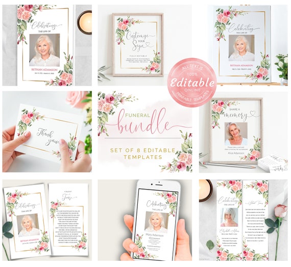 Blush Pink Floral Funeral Bundle Set (Digital Download)