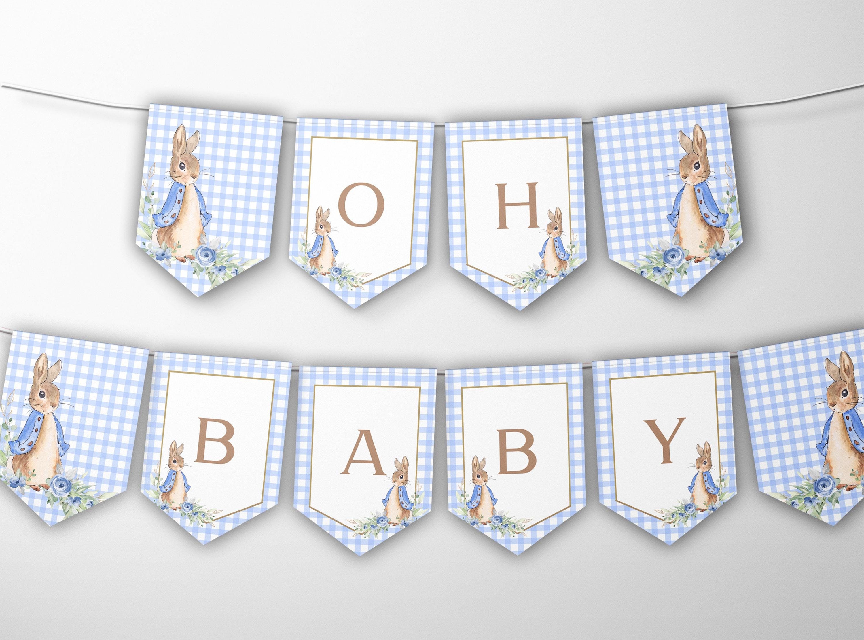 Baby Shower Banner EDITABLE Peter Rabbit Bunting Flopsy Blue Decor ...