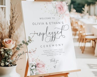 Cartel de bienvenida para bodas sin dispositivos electrónicos, póster moderno personalizado impreso o digital, lienzo o cartón pluma A1 A2 A3