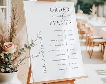 PRINTED Order of The Day Sign Order of Events Timeline Modern Wedding Personalised Poster Canvas or Foamboard A1 A2 A3-Printed Minimalist-1