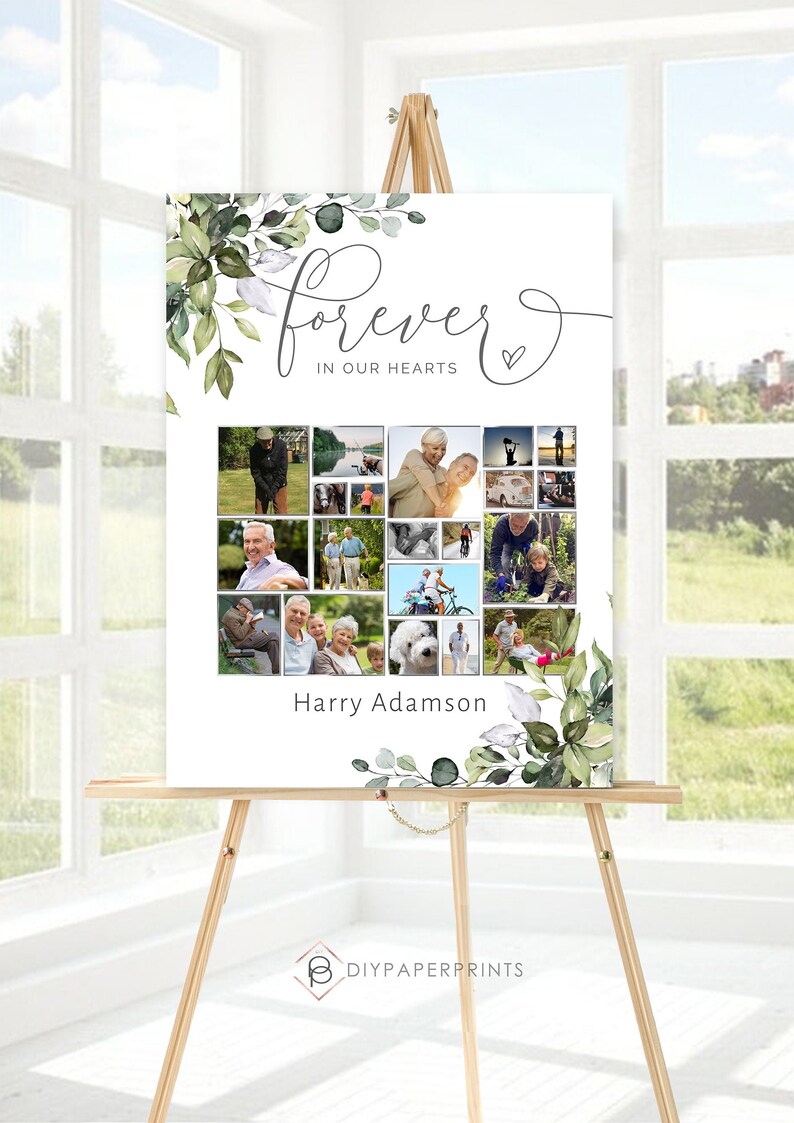 Greenery Funeral Photo Collage Sign Collage Memorial Forever Etsy