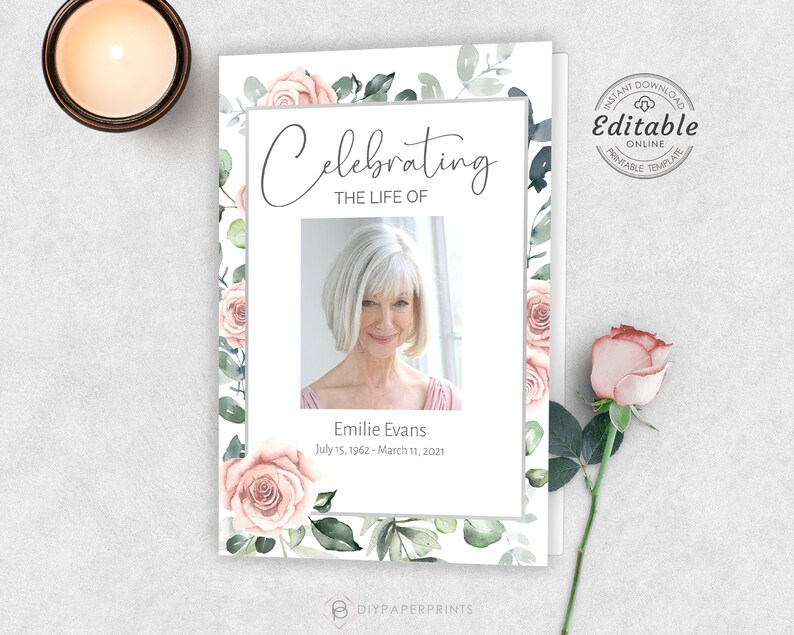 Editable Funeral Program Template Pink Roses Funeral - Etsy
