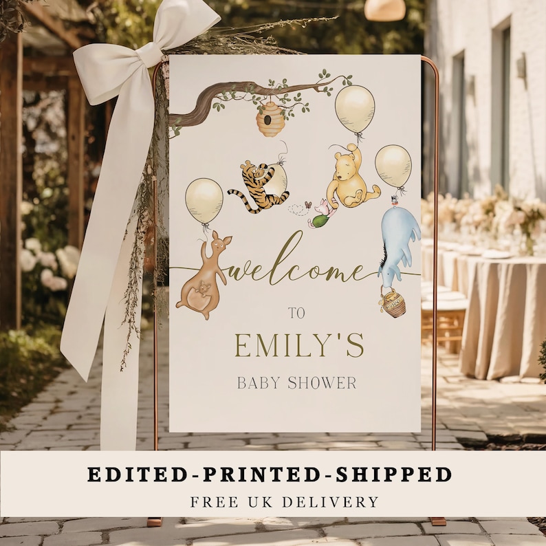 Winnie the Pooh Baby Shower Welcome Sign: PRINTED or Digital Custom Poster, Canvas, Foam Board File - A1/A2/A3 image 2