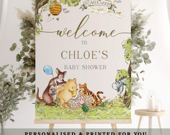Letrero de bienvenida para baby shower de Winnie the Pooh: Póster personalizado impreso o digital, lienzo, cartón pluma - A1-A2-A3