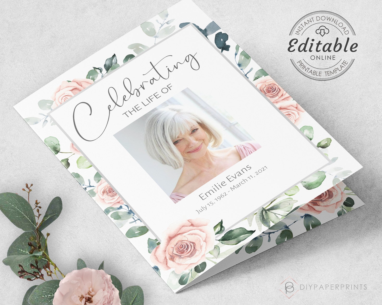 Editable Funeral Program Template Pink Roses Funeral - Etsy