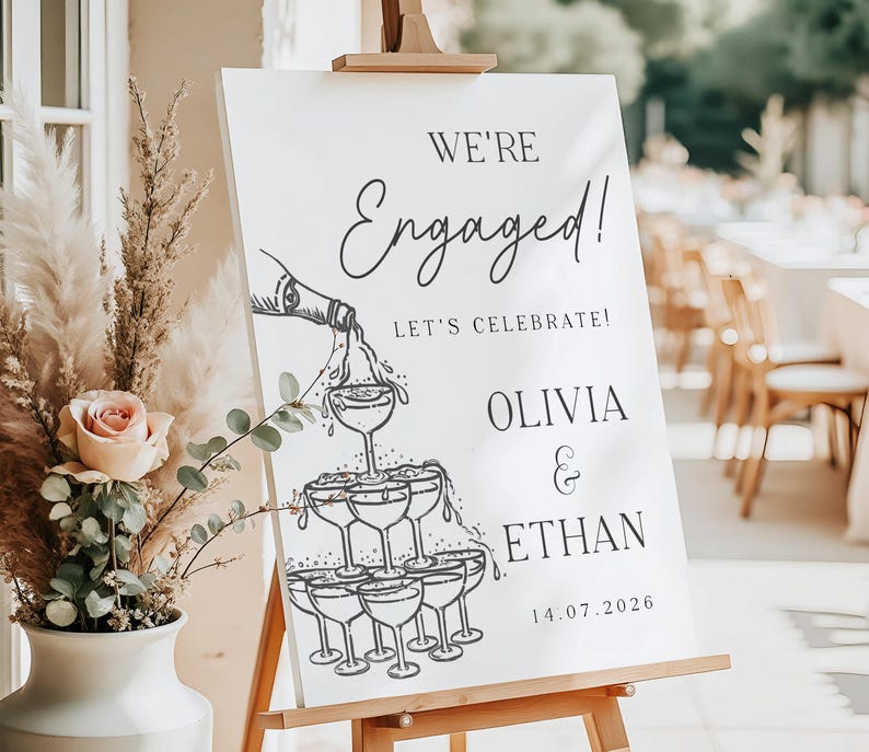 Engagement Party Welcome Sign We're Engaged Champagne Toast PRINTED or Digital Modern Minimalist Poster Canvas, Foamboard, PDF A1 A2 A3 Bild 5