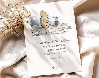 Lámina con cita de Winnie the Pooh, Adiós...? ¡Oh, no! Descarga digital imprimible vintage (3 tamaños, PDF y JPEG)