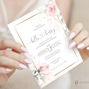 Pink Wedding Invitation Template, Details and rsvp, DIY Instant download, Printable wedding invitation, Pink Floral, W-IZZY image 3