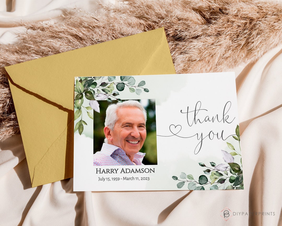 Greenery Funeral Thank You Card Template: Eucalyptus Editable Memorial ...