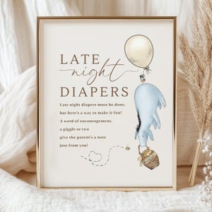 Winnie the Pooh Baby Shower Game: Late Night Diapers Sign (Canva Template Digital Download) WD1