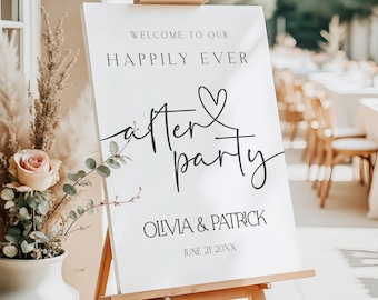 Letrero de bienvenida para bodas "Felices para siempre", póster minimalista impreso o digital para la recepción, lienzo, cartón pluma o archivo PDF, tamaños A1, A2 y A3.