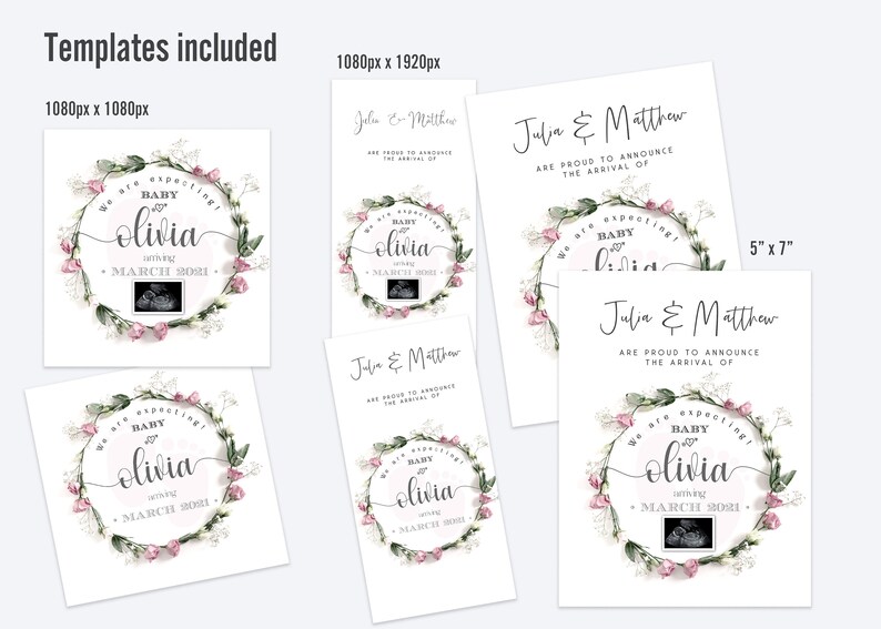 Download Pink Baby Announcement Template Editable Pregnancy | Etsy