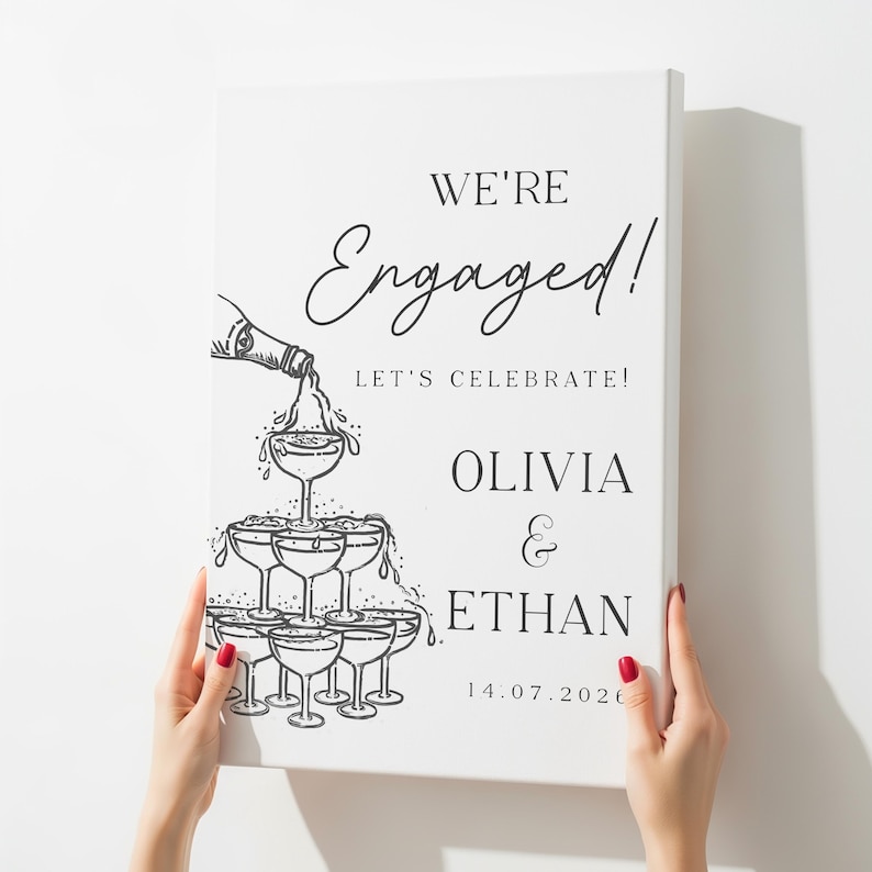 Engagement Party Welcome Sign We're Engaged Champagne Toast PRINTED or Digital Modern Minimalist Poster Canvas, Foamboard, PDF A1 A2 A3 Bild 6