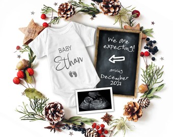 Christmas Pregnancy Announcement Template, Social Media Baby Reveal (Digital Download)