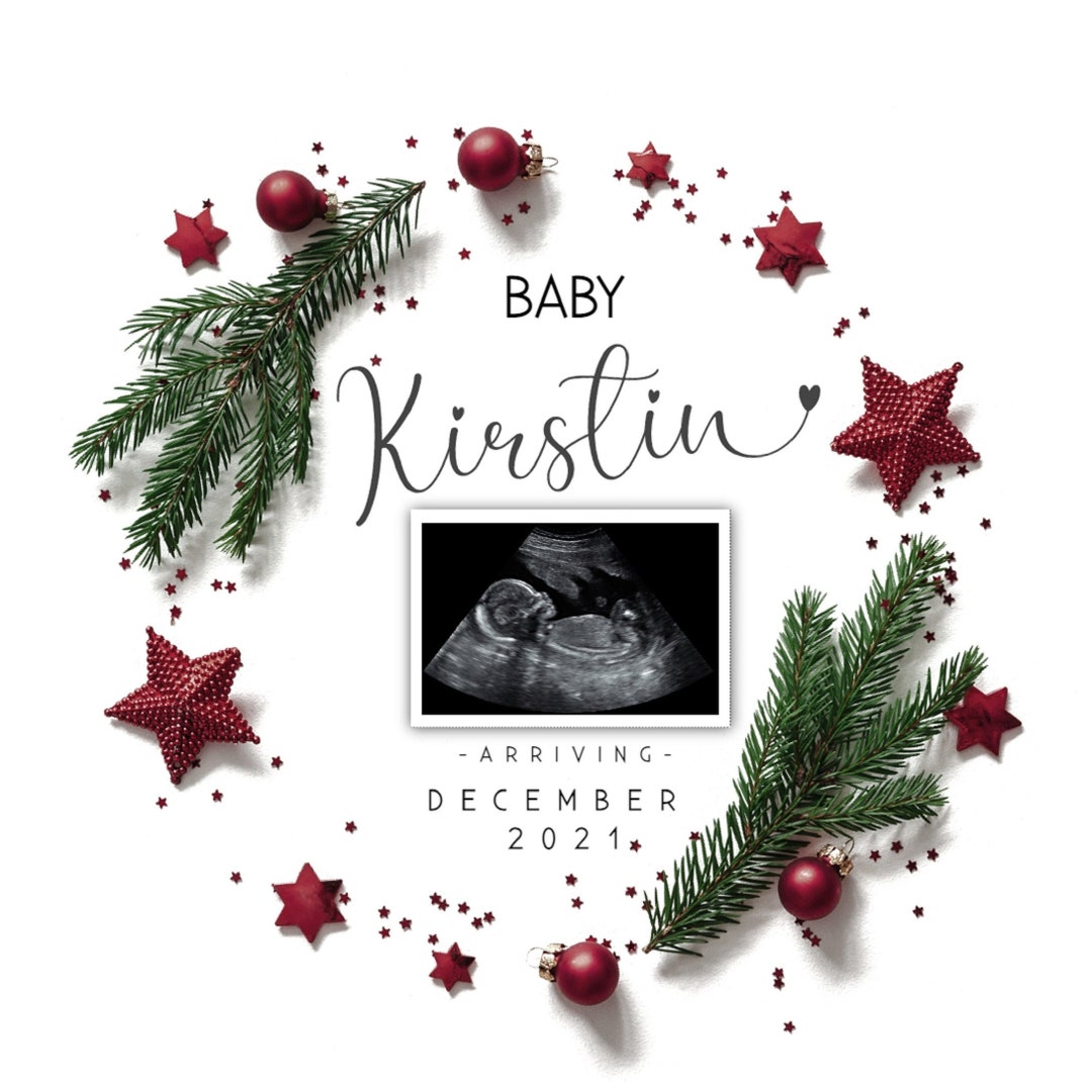christmas baby announcement template, editable pregnancy announce
