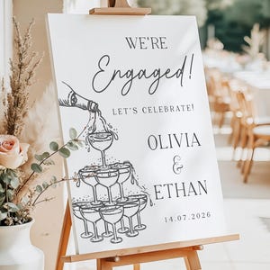 Engagement Party Welcome Sign We're Engaged Champagne Toast PRINTED or Digital Modern Minimalist Poster Canvas, Foamboard, PDF A1 A2 A3 Bild 1