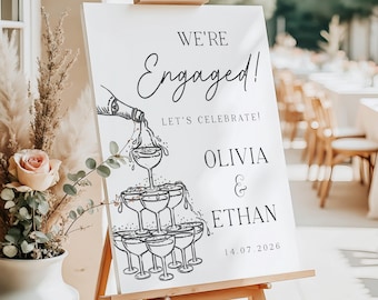 Cartel de bienvenida para fiesta de compromiso ¡Estamos comprometidos! Brindis con champán Póster moderno minimalista IMPRESO o digital Lienzo, cartón pluma, PDF A1 A2 A3
